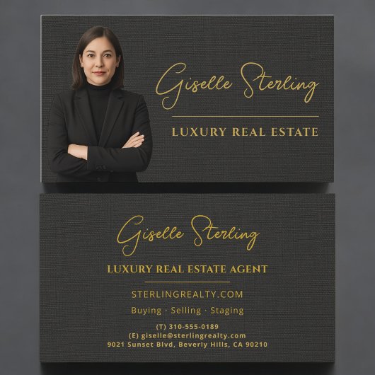 Real Estate Black Linen Luxury Professional Visitekaartje
