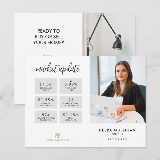 Real Estate Broker Modern Briefkaart - MARKTUPDATE (Voorkant / Achterkant)