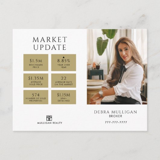 Real Estate Broker Modern Briefkaart - MARKTUPDATE (Voorkant)