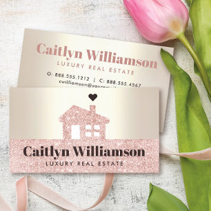 Real Estate Broker Modern Pink Glitter House Gold Visitekaartje