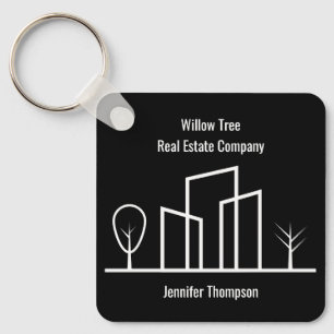 Real Estate Company Custom Black White Building Sleutelhanger