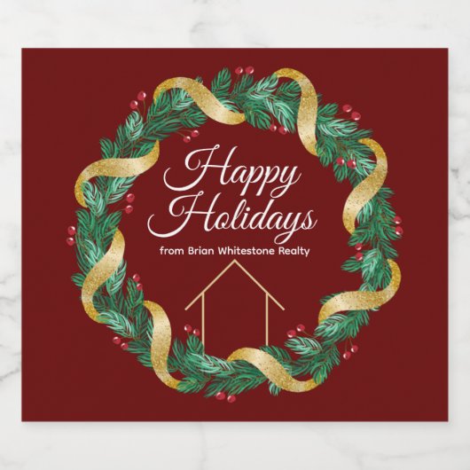 Real Estate Company Elegant Custom kerstparty Sparkling Wijnetiket (Enkel label)