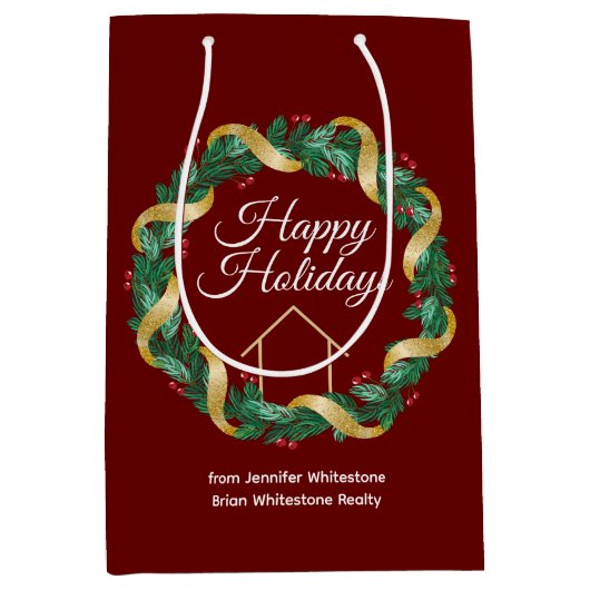 Real Estate Company Elegant Custom Red Kerstmis Medium Cadeauzakje (Voorkant)
