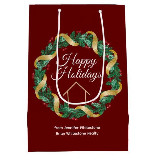 Real Estate Company Elegant Custom Red Kerstmis Medium Cadeauzakje (Achterkant)