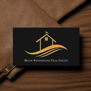 Real Estate Company Modern Chic Gold Black Realtor Visitekaartje