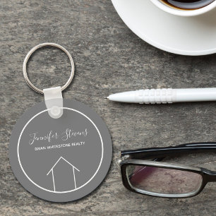 Real Estate Company Slate Grey Custom House Sleutelhanger
