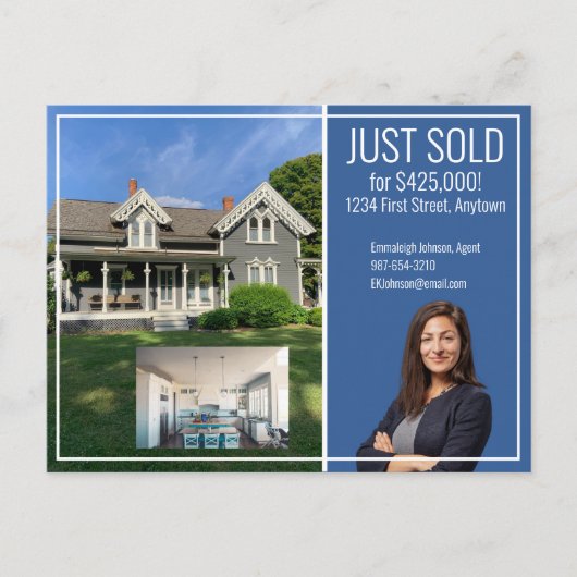 Real Estate Direct Mail Modern Blue 2 Afbeelding Briefkaart (Voorkant)