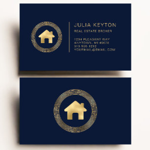 Real Estate House Logo Greek Key Lijst Blue Gold Visitekaartje