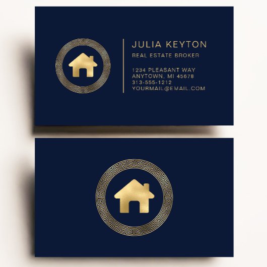 Real Estate House Logo Greek Key Lijst Blue Gold Visitekaartje