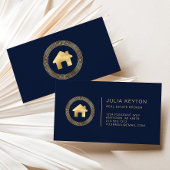 Real Estate House Logo Greek Key Lijst Blue Gold Visitekaartje