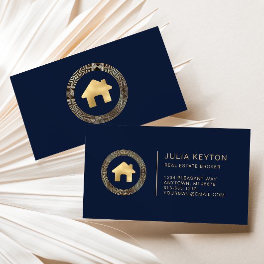 Real Estate House Logo Greek Key Lijst Blue Gold Visitekaartje