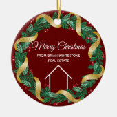 Real Estate Merry Kerstmis, aangepast rood Keramisch Ornament (Voorkant)
