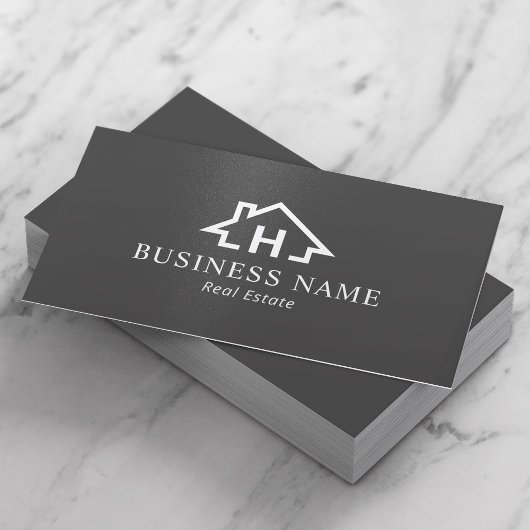 Real Estate Monogram House Logo Professional Grey Visitekaartje