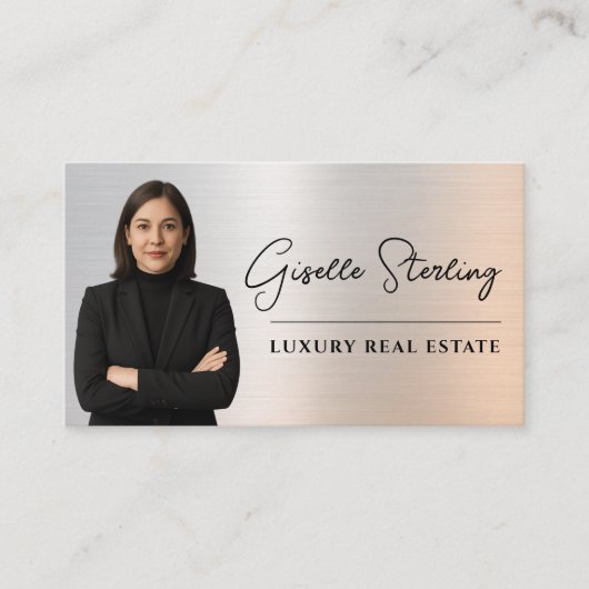 Real Estate QR Code Photo Platinum Metallic Visitekaartje (Voorkant)