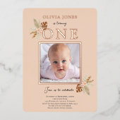 Real Foil, Floral 1er Anniversaire invitation en p (Recto)