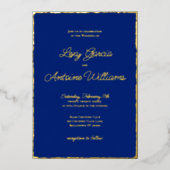 Real Foil Luxe Gold Edge Royal Blue Invitation (Recto)