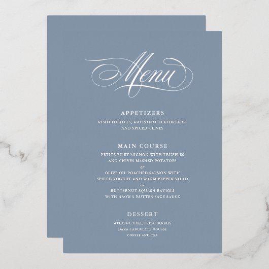 Real Foil Mariage Menu Classic Script Calligraphie (Recto/Verso)