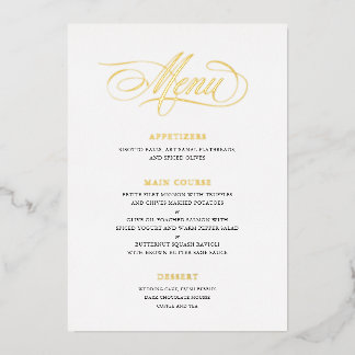 Real Foil Mariage Menu Classic Script Calligraphie
