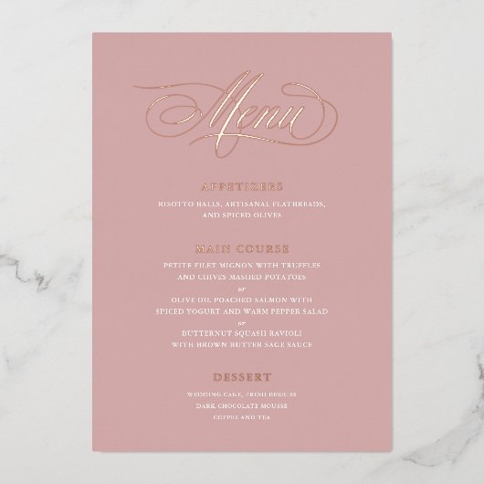 Real Foil Mariage Menu Classic Script Calligraphie (Devant)