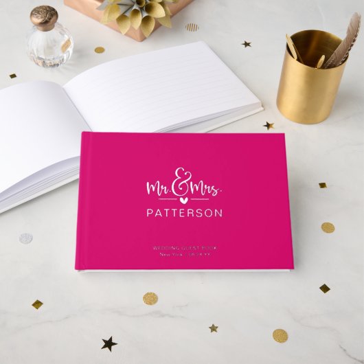 Real Foil Mr & Mrs Nom personnalisé Mariage rose (Recto ouvert)