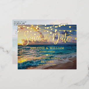 Real Foil Tropical Beach Enregistrer la date Carte