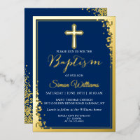 Real Folie Gold Glitter Navy Blue Boy Baptisme