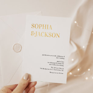 Real Folie Gold Modern Minimal Calligraphy Wedding Folie Uitnodiging