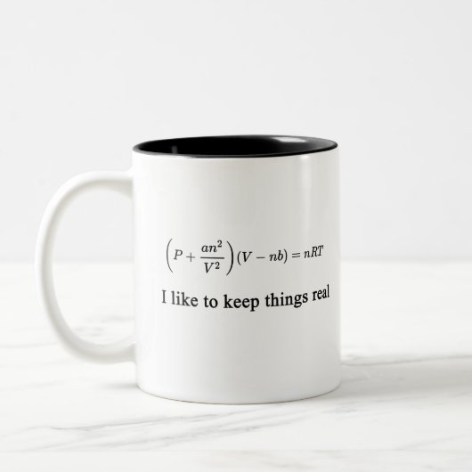 Real Gas of Van der Waals equation, fysics basics Tweekleurige Koffiemok (Links)