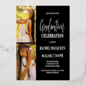 Real Gold Black, drie fotograaffeesten Folie Uitnodiging (Achterkant)