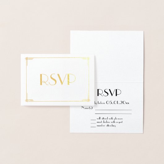 Real Gold Foil Art Déco Mariage Cartes RSVP 3.5x5 (Affichage)
