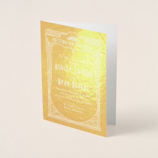 Real Gold Foil Art Déco Programme de mariage (Devant)
