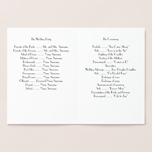 Real Gold Foil Art Déco Programmes de mariage (Intérieur)