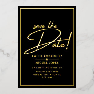 Real GOLD Foil Black Save the Date Wedding Folie Uitnodiging