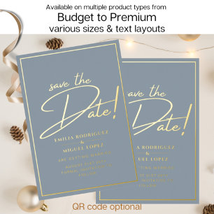 Real GOLD Foil Dusty Blue Save the Date Wedding Folie Uitnodiging