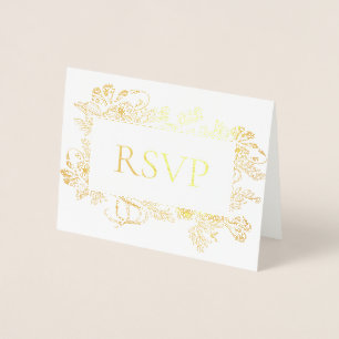 Real Gold Foil Floral Line Art Wedding RSVP Folie  Folie Kaarten