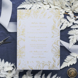 Real Gold Foil Flowers Hand Drawn Elegant Wedding Folie Uitnodiging