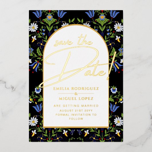 Real Gold Foil Modern Wedding Save the Date LeahG Folie Uitnodiging (Voorkant)