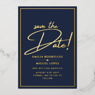 Real GOLD Foil Navy Blue Save the Date Wedding Folie Uitnodiging