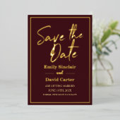 Real Gold Foil op Marsala Save the Date Wedding Folie Uitnodiging (Staand Voorkant)