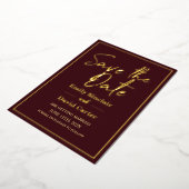 Real Gold Foil op Marsala Save the Date Wedding Folie Uitnodiging (Gedraaid)
