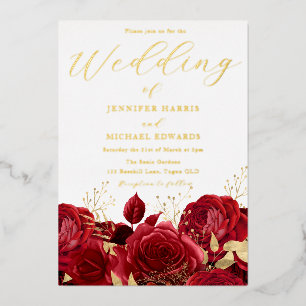 Real Gold Foil Red Roses Weddenschap Golden Folie Uitnodiging