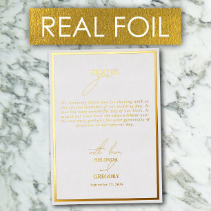 Real Gold Foil White & Gold Mariage Carte de remer