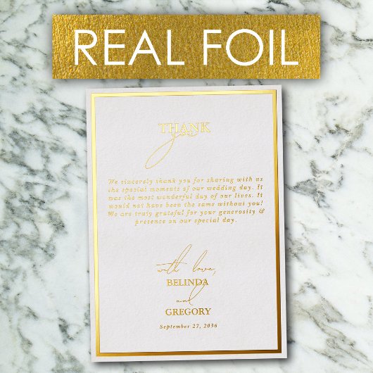 Real Gold Foil White & Gold Mariage Carte de remer
