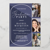 Real Gold Navy Blue Geometric Photo Afstuderen Folie Uitnodiging (Achterkant)