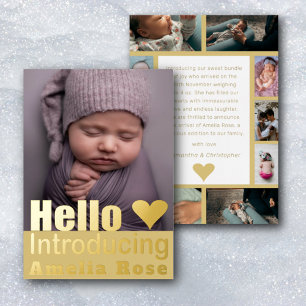 Real Gold Photo Collage Hello Baby Faire-part