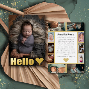 Real Gold Photo Collage Hello Baby Faire-part