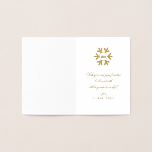 Real Goud Gelukkig Nieuwjaar Typografie Sneeuwvlo Folie Kaarten (Binnen)