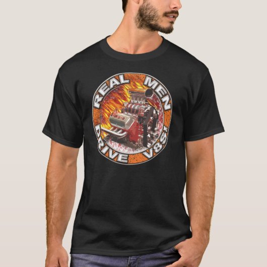 Real Mannen Drive V8's Donkere Shirt (Voorkant)