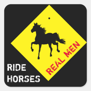 Real Mannen Ride Horses & Black Horse Party / Rode Vierkante Sticker