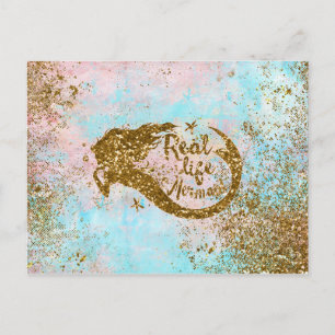 Real Mermaid Life - Glitter Gold Mermaid Briefkaart
